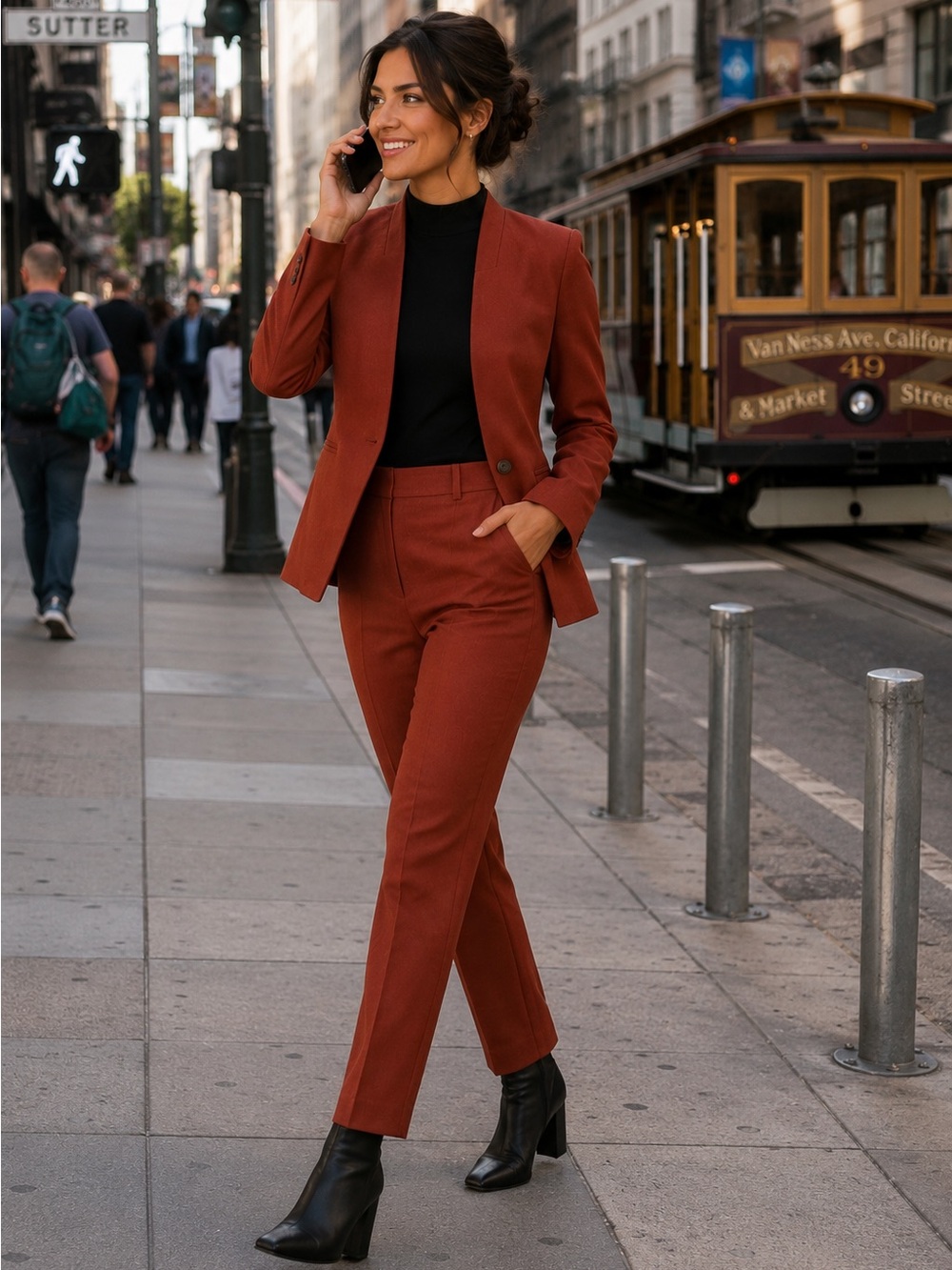 Ann Taylor Petite Pumpkin/Rust Single-Button Suit Jacket & Trousers